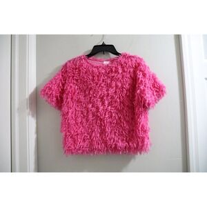 Zara Girls Pink Fuzzy Shaggy Short Sleeve Party Top Size 10‎